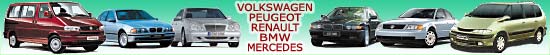 BMW, Mercedes, Peugeot, Renault, Volkswagen.